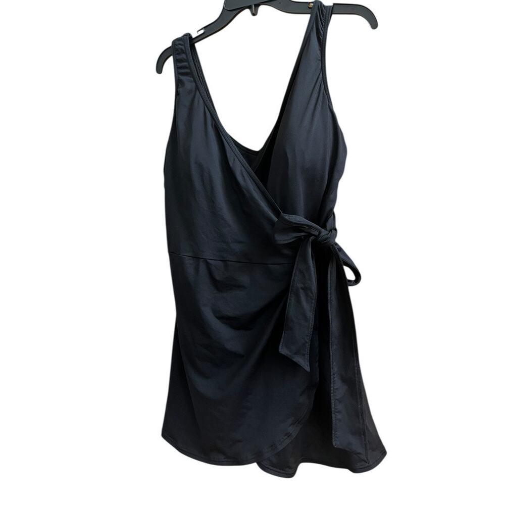 Lands End Wrap & Side Tie Swim Dress Swimsuit | 16W, Black - Picture 7 of 16